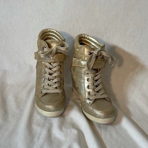 Xhilaration Gold “Sandra” high top wedge sneakers